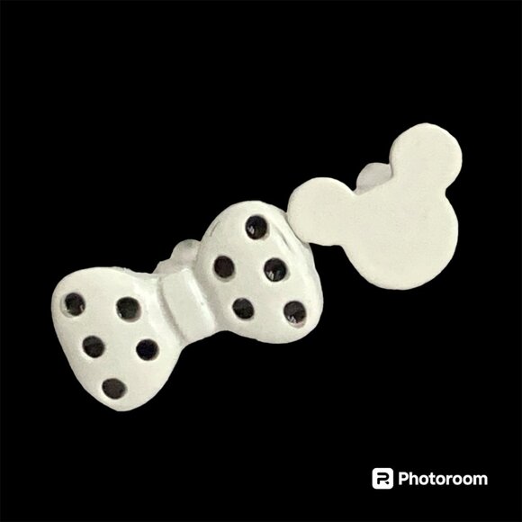 Vintage Disney Mickey Minnie Mouse Earrings Ears Bow Dots Icon White Disneyana - Picture 2 of 9